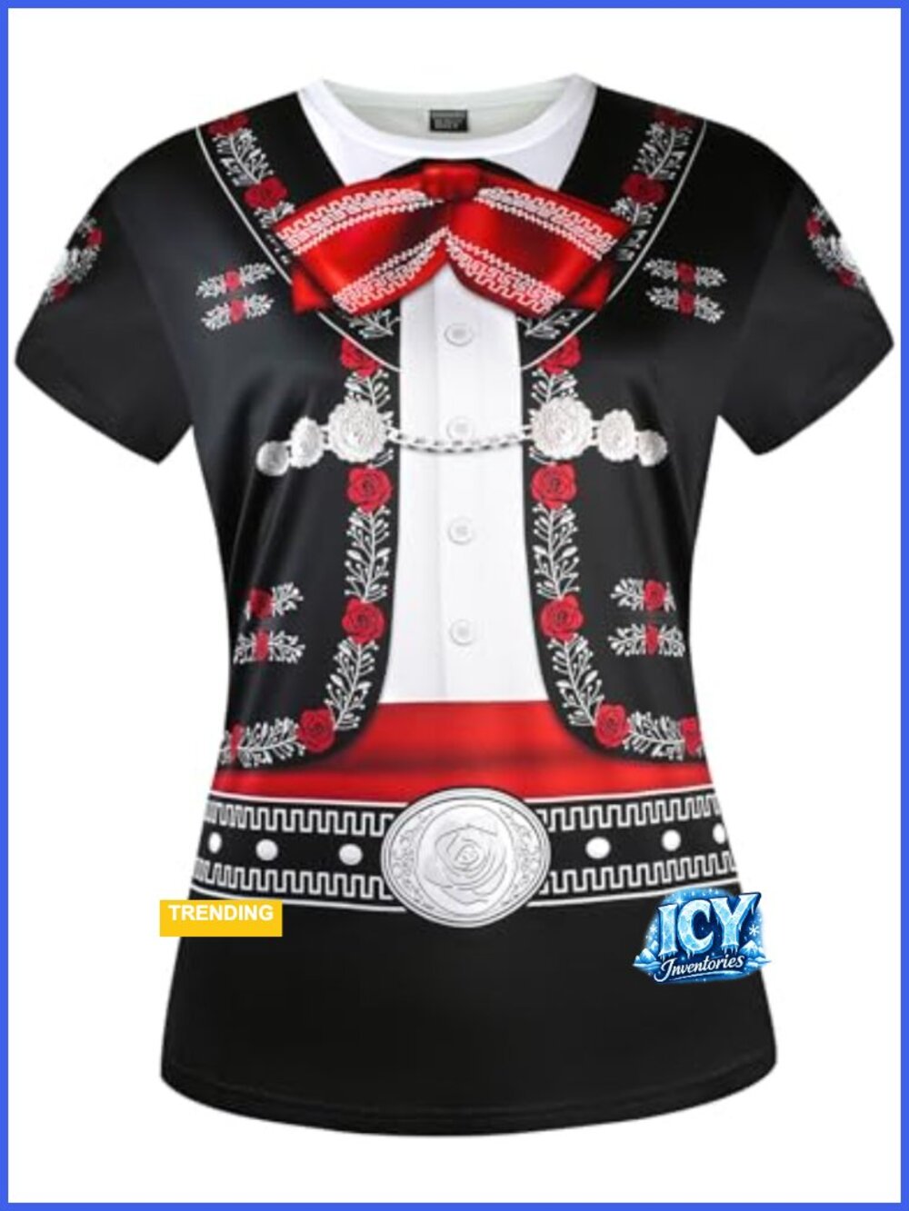 Mexican Mariachi Costume T-Shirt Women 3D Print Short Sleeve Crew Neck